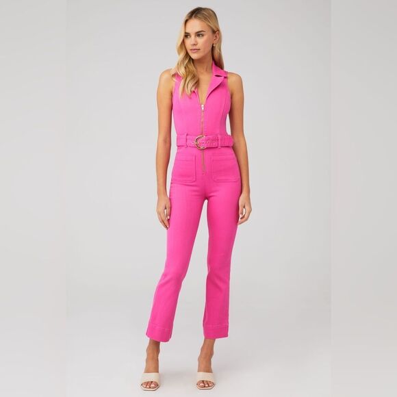 Show Me Your Mumu Jacksonville Cropped Jumpsuit in Hot Pink Size XS (No Belt)